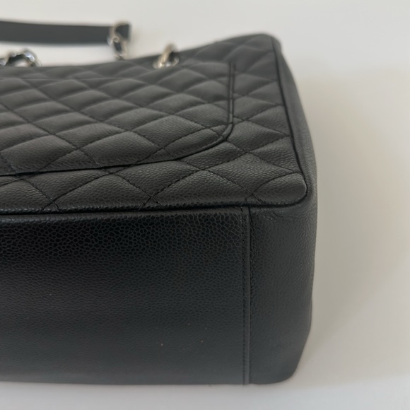 CHANEL GST  Silver Chain Black Caviar  Leather Quilted Shoulder Bag Tote - Picture 10 of 16